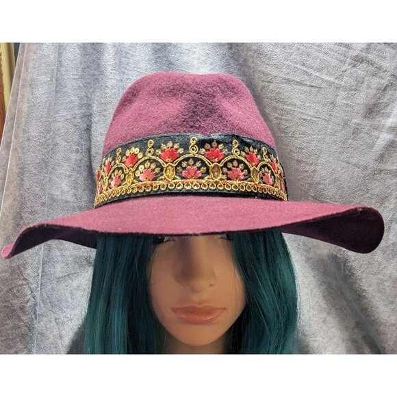 Maradji Burgundy Wool Felt Gold Floral Victor Hat main image 12